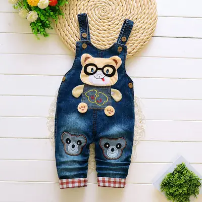 Baby Boy Denim Overalls with Bear Design 1-4 Years