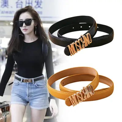 Women Moschino Logo Belt Black Tan Slim Fashion