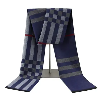 Navy Blue Plaid Winter Scarf for Men Women Couple