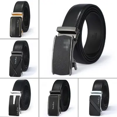 Men Leather Automatic Buckle Belt Black