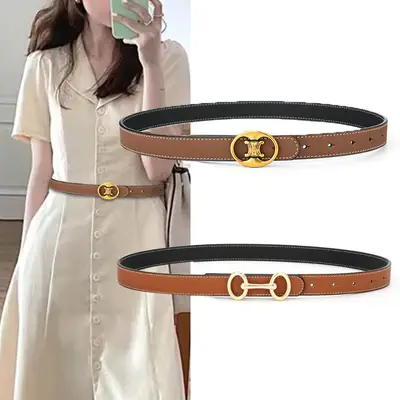 Women's Double-Sided Leather Belt with Gold Buckle