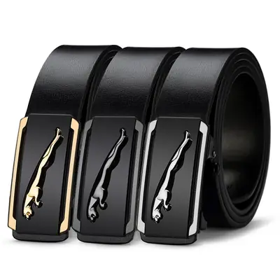 Men's Genuine Leather Automatic Buckle Belt Black Gold