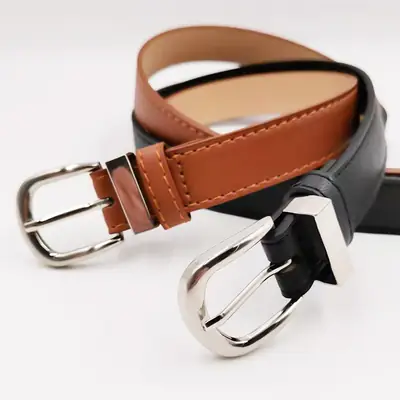 Women Fashionable Leather Belt Black Brown Buckle Accessory