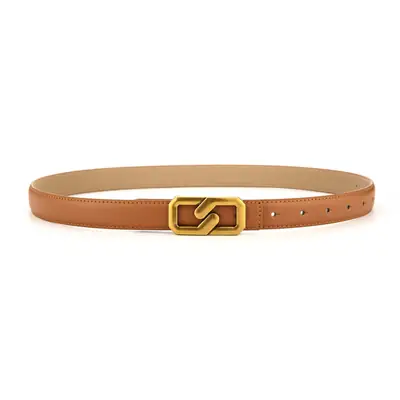Women Genuine Leather Belt with Gold Chain Buckle
