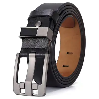 Men Black Leather Belt Wide Pin Buckle Plus Size