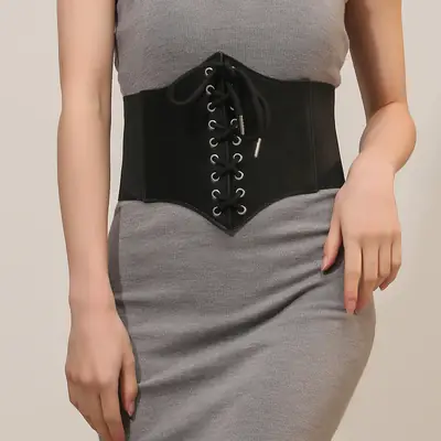 Black Lace-Up Women's Corset Waist Belt