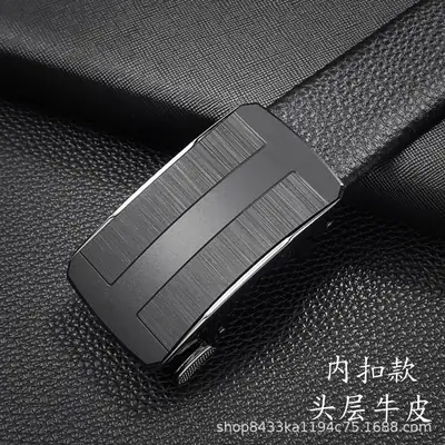 Men Leather Automatic Buckle Belt Black Premium Cowhide
