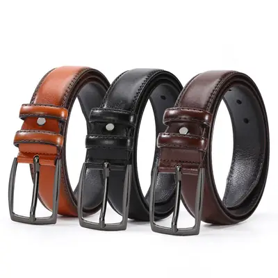 Men Leather Belt with Alloy Buckle Brown Black Tan