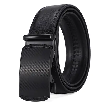 Men Black Carbon Fiber Automatic Buckle Leather Belt