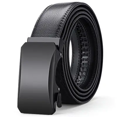 Men's Black Leather Automatic Buckle Belt