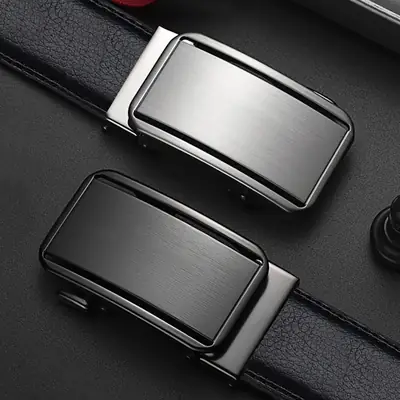 Men's Black Leather Automatic Buckle Belt