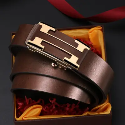 Men Genuine Leather Automatic Buckle Belt