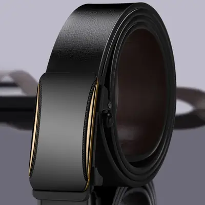 Black Leather Automatic Buckle Men's Belt