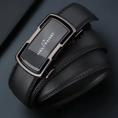 Men Black Leather Automatic Buckle Belt