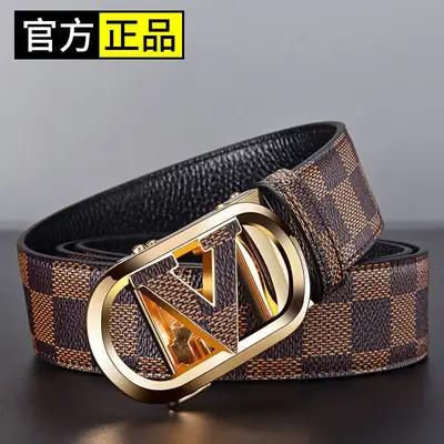 Men Leather Belt with Gold Automatic Buckle