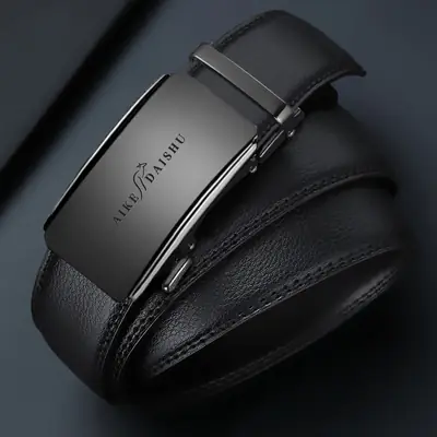 Men Black Leather Automatic Buckle Belt
