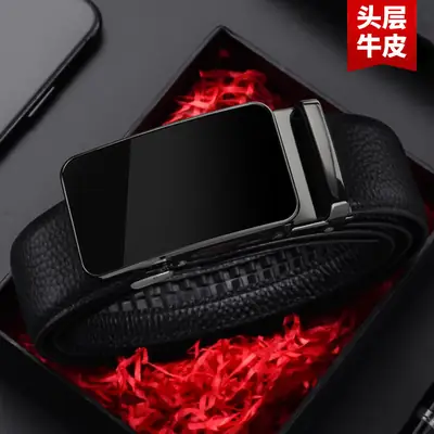 Men Black Cowhide Automatic Buckle Belt