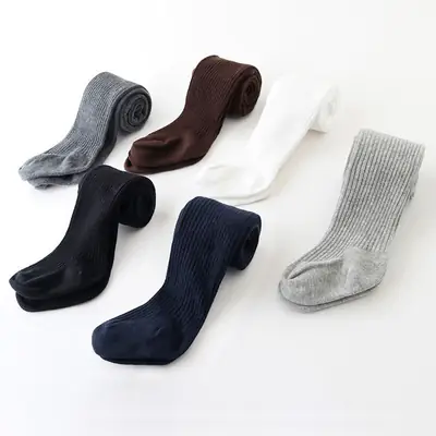 Baby Girls Ribbed Cotton Pantyhose Autumn Winter Multi Colors