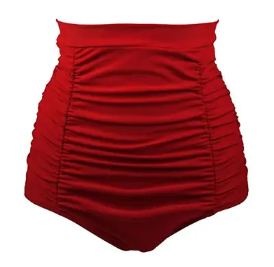 Black High Waist Pleated Women's Swim Trunks thumbnail 3