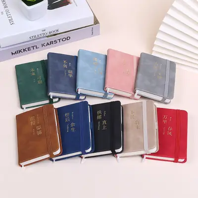 A6A7 Leather Notebook with Elastic Strap, Multi-Color, Student Study Journal