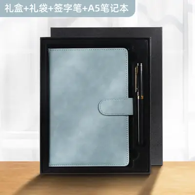 A5 Sky Blue Leather Notebook Gift Set with Pen
