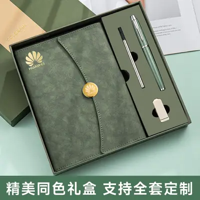 A5 Green Leather Notebook Set with Pen & Clip