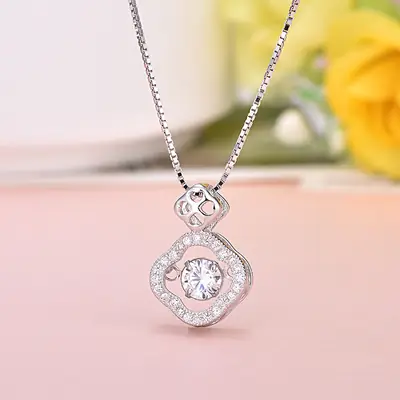 Women 925 Silver Clover Pendant Jewelry Daily Wear