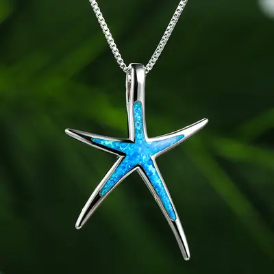 Blue Starfish Opal Necklace for Women Fashion Jewelry