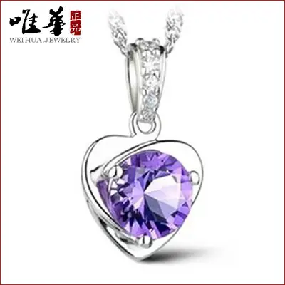 Purple Heart Crystal Necklace for Women Korean Style