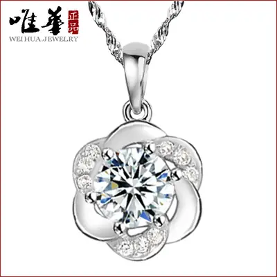 Red Flower Plum Pendant Necklace for Women Silver Plated Fashion Jewelry