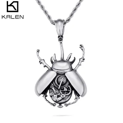 Men Mechanical Gear Beetle Pendant Stainless Steel