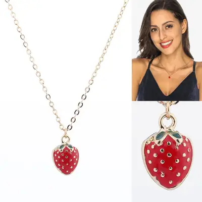 Women Red Strawberry Pendant Necklace