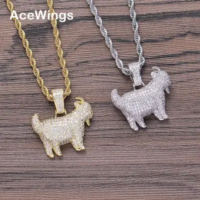 Iced Goat Pendant Necklace Gold & Silver Chain
