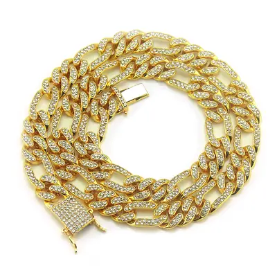 Men Gold Cuban Chain with Diamonds 8 Inch