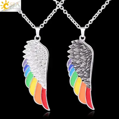 Rainbow Wing Pendant Necklace for Women
