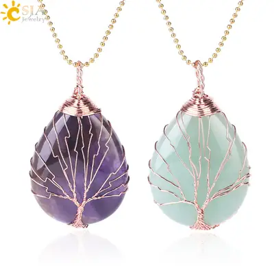 Rose Gold Tree of Life Stone Pendant Necklace