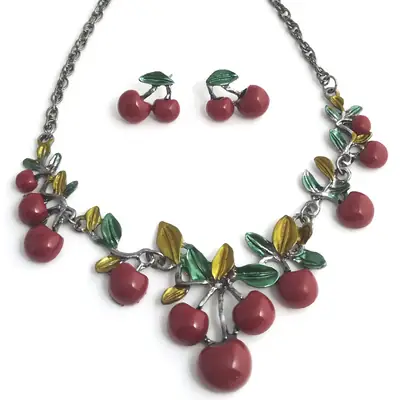 Cherry Necklace Earrings Set for Women