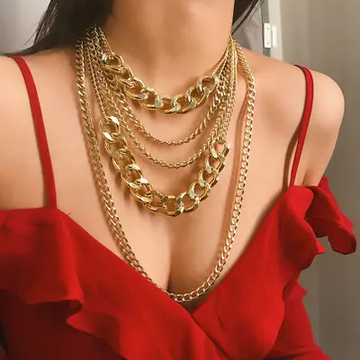 Golden Multi-Layered Chain Necklace for Women