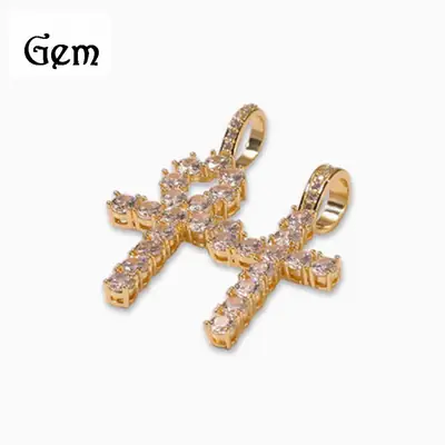 Gold Zircon Cross Pendant Set for Men
