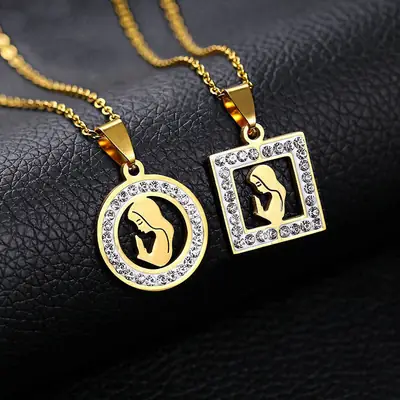 Women Virgin Mary Pendant Necklace Gold Stainless Steel