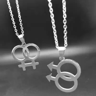 Stainless Steel Gender Symbol Necklaces Silver Couple Jewelry