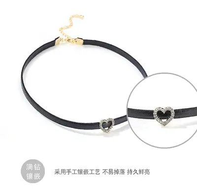 Women Choker Necklace Heart Diamond Gold Chain