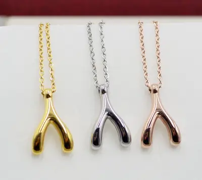 Korean Wish Bone Necklace Gold Silver Rose Gold