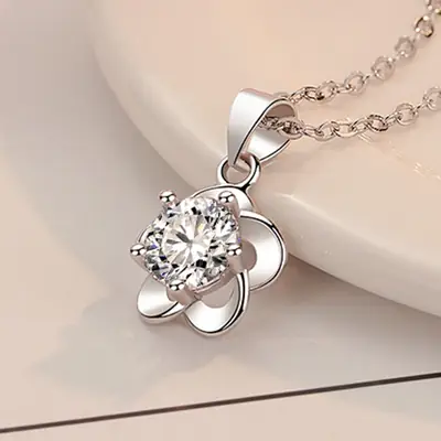 Plum Blossom Pendant Necklace with White Diamond Flower Design