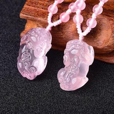 Pink Crystal Pixiu Necklace Couple Charm