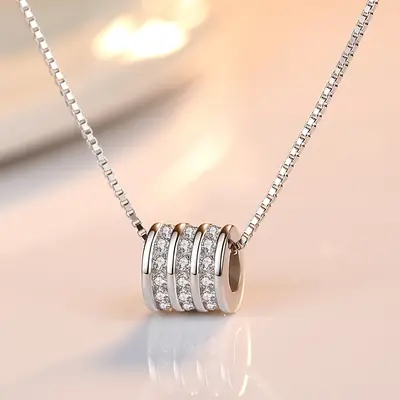 S925 Silver Cylindrical Zircon Pendant Necklace
