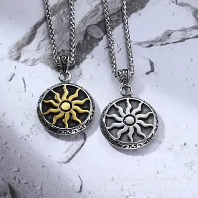 Vintage Sun God Pendant Necklace Silver Gold Punk Style