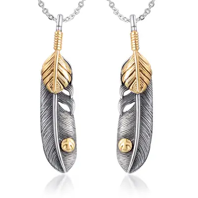 Couple Feather Necklace Gold Silver Pendant
