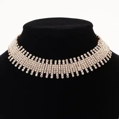 Shiny Rhinestone Choker Necklace Silver Women Fashion Jewelry