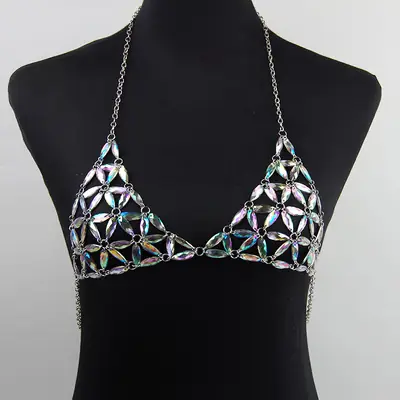 Iridescent Chain Bra for Women Sexy Body Chain Backless Vest